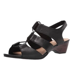 Bella Vita Suzette Open toe Black Wedge Heels Leather Sandals Size 7.5N
